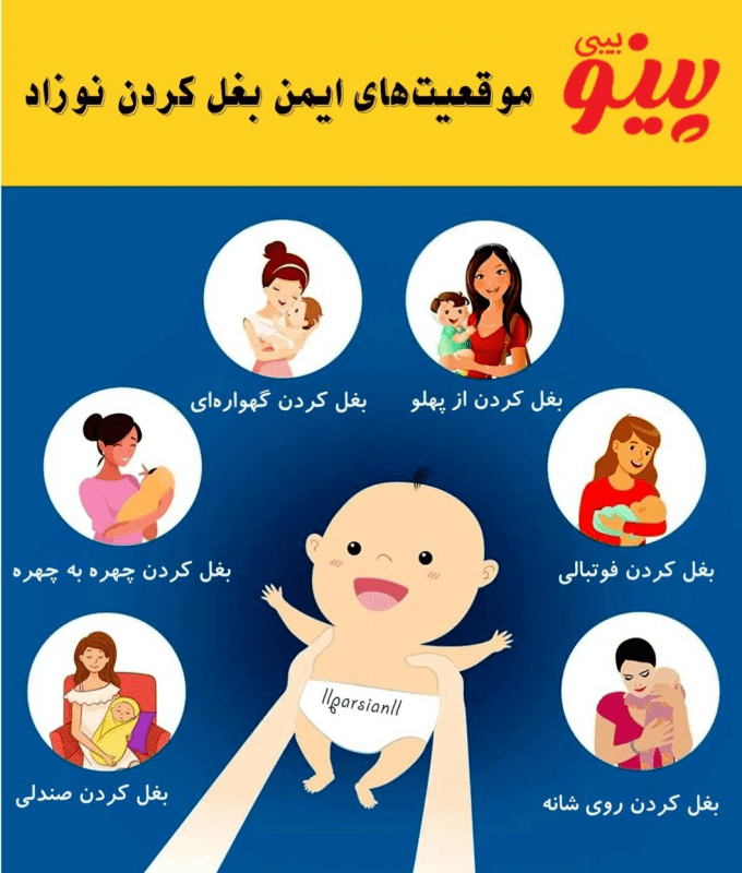 6 موقعیت ایمن نگه داشتن نوزاد